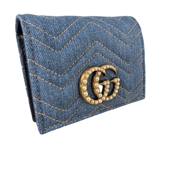 NWT Gucci Denim Pearl GG Marmont Wallet - Picture 11 of 13